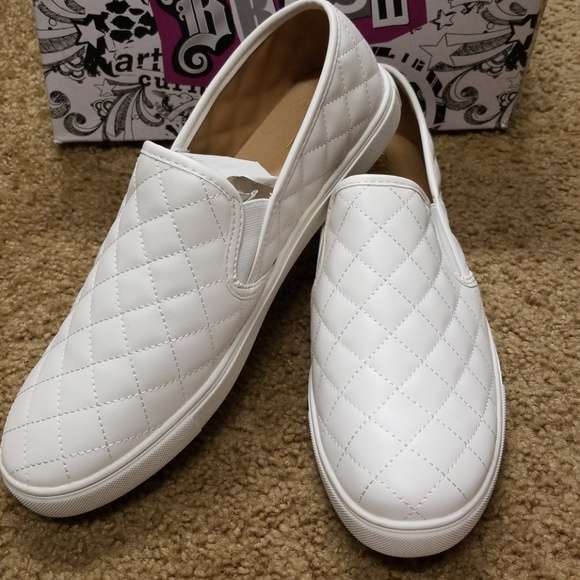 white quilted slip on sneakers